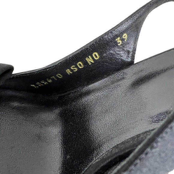 VALENTINO Garavani Candy Black Satin Bow Peep Toe Slingback Pumps - IT 39/US 9 - Picture 6 of 10